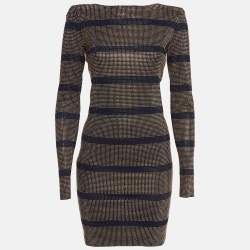 Balmain Blue/Gold Studded Stripe Jersey Mini Dress M