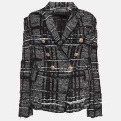 Balmain Monochrome Lurex Tweed Double Breasted Blazer M