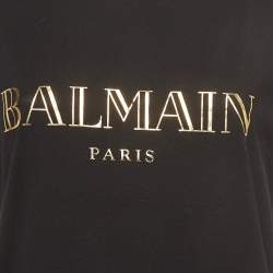 Pre Owned Balmain Black Logo Print Cotton Tank Top S