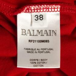 Pre Owned Balmain Red Foil Logo Printed Cotton T-Shirt M