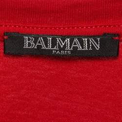 Pre Owned Balmain Red Foil Logo Printed Cotton T-Shirt M