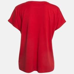 Pre Owned Balmain Red Foil Logo Printed Cotton T-Shirt M