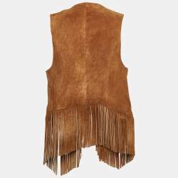 Balmain Brown Fringed Suede Vest M