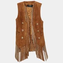 Balmain Brown Fringed Suede Vest M