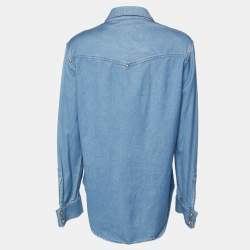 Pre Owned Balmain Light Blue Denim Gold Button Detail Long Sleeve Shirt L