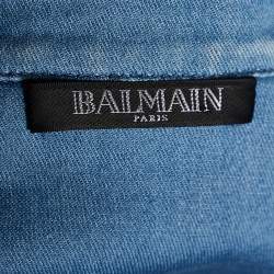 Pre Owned Balmain Light Blue Denim Gold Button Detail Long Sleeve Shirt L
