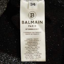 Pre Owned Balmain Black Lurex Knit Chain Embellished Short Dress S