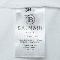 Pre Owned Balmain White/Golden Logo Print Cotton Jersey T-Shirt S