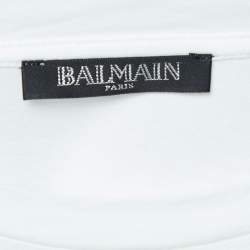 Pre Owned Balmain White/Golden Logo Print Cotton Jersey T-Shirt S