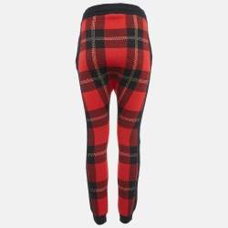 Burberry Red Tartan Lurex and Wool Wool Knit Sweatpants XS