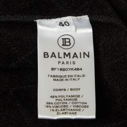 Balmain Black Patterned Jersey Detailed Button Mini Dress M