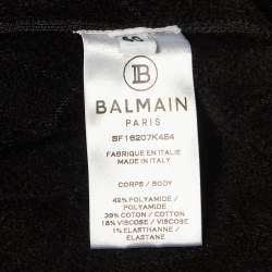 Balmain Black Patterned Jersey Detailed Button Mini Dress M