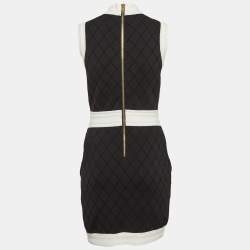 Balmain Black Patterned Jersey Detailed Button Mini Dress M
