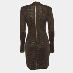 Balmain Brown Crocodile Patterned Jersey Fitted Mini Dress L