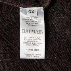 Balmain Brown Crocodile Patterned Jersey Fitted Mini Dress L