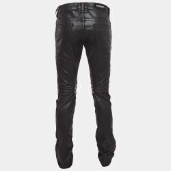 Balmain Black Waxed Leather Trim Denim Jeans M Waist 32"