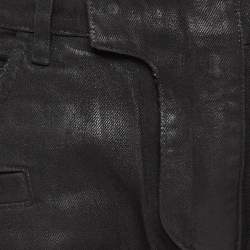 Balmain Black Waxed Leather Trim Denim Jeans M Waist 32"