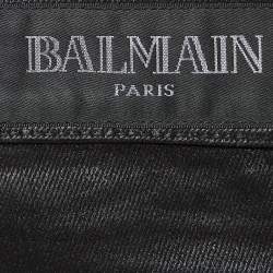 Balmain Black Waxed Leather Trim Denim Jeans M Waist 32"