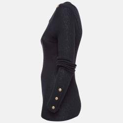 Pre Owned Balmain Black Rib Knit Button Detail Sweater M