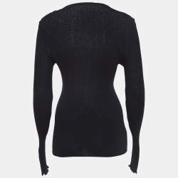 Pre Owned Balmain Black Rib Knit Button Detail Sweater M