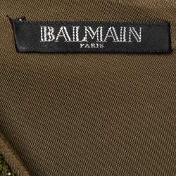 Pre Owned Balmain Green Embellished Jersey V-Neck Sleeveless Dress M