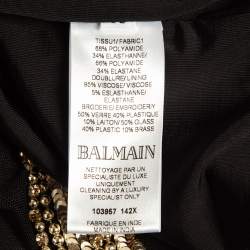 Balmain Black/ Gold Sequin and Crystal Embellished Mesh Mini Dress M