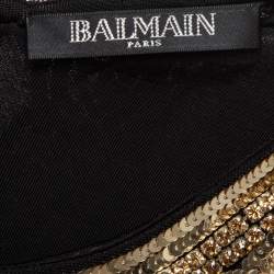 Balmain Black/ Gold Sequin and Crystal Embellished Mesh Mini Dress M