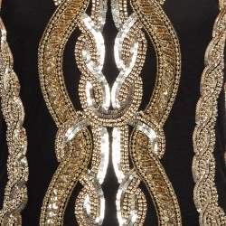 Balmain Black/ Gold Sequin and Crystal Embellished Mesh Mini Dress M