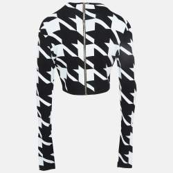 Pre Owned Balmain Black/White Houndstooth Patterned Knit Zip-Up Cardigan M