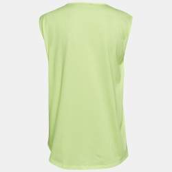 Pre Owned Balmain Fluorescent Green Logo Print Jersey Sleeveless T-Shirt M
