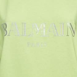 Pre Owned Balmain Fluorescent Green Logo Print Jersey Sleeveless T-Shirt M
