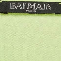 Pre Owned Balmain Fluorescent Green Logo Print Jersey Sleeveless T-Shirt M