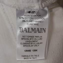 Balmain White Denim Button Embellished High Waist Pants L