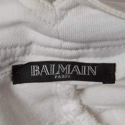 Balmain White Denim Button Embellished High Waist Pants L