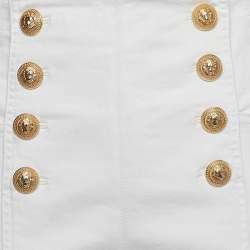 Balmain White Denim Button Embellished High Waist Pants L