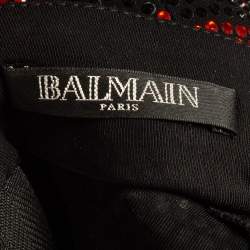 Balmain Black/Red Chevron Patterned Crystal Embellished Jersey Mini Dress M