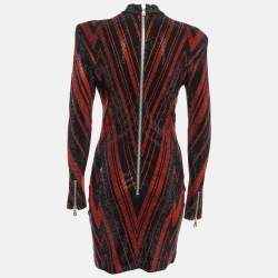 Balmain Black/Red Chevron Patterned Crystal Embellished Jersey Mini Dress M