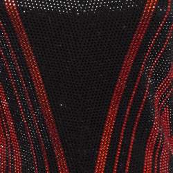 Balmain Black/Red Chevron Patterned Crystal Embellished Jersey Mini Dress M
