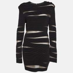 Balmain Black Open Knit Long Sleeve Mini Dress L