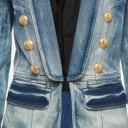 Pre Owned Balmain Blue Washed Denim Open Front Jacket M