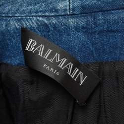 Pre Owned Balmain Blue Washed Denim Open Front Jacket M