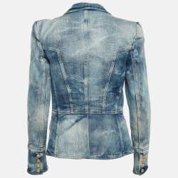 Pre Owned Balmain Blue Washed Denim Open Front Jacket M