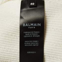 Balmain White Rib Knit Structured Shoulders Turtleneck Sweater M