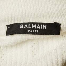 Balmain White Rib Knit Structured Shoulders Turtleneck Sweater M