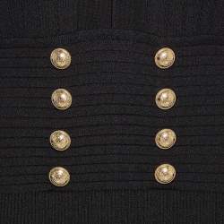 Pre Owned Balmain Black Pinhole Patterned Knit Zip-Up Full Sleeves Bodycon Dress L