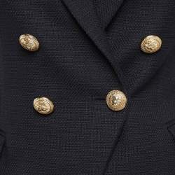 Pre Owned Balmain Black Basketweave Cotton Double Breasted Blazer S