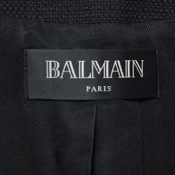 Pre Owned Balmain Black Basketweave Cotton Double Breasted Blazer S