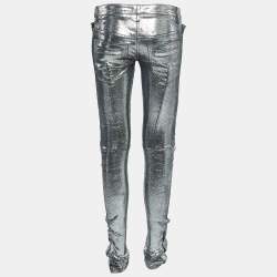 Pre Owned Balmain Metallic Printed Leather Skinny Pants M