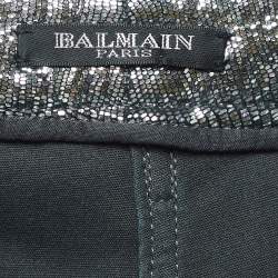 Pre Owned Balmain Metallic Printed Leather Skinny Pants M