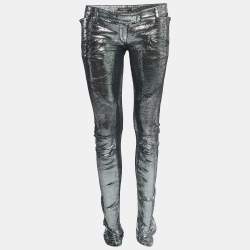 Pre Owned Balmain Metallic Printed Leather Skinny Pants M